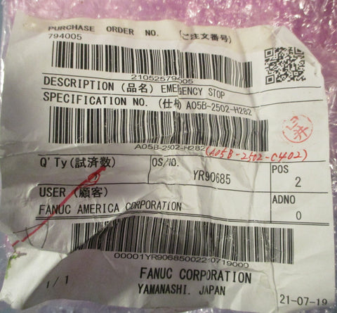 Fanuc Corporation A05B2502C402 Emergency Stop Unit A20B10080740/03B