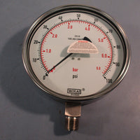 WIKA Pressure Gauge 0100psi 6" Dial 316 SS Lwr Mount 232.50.6" 1/2"NPT 4213971