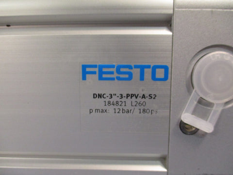 FESTO DNC3"3PPVAS2 184821 L260 12Bar/180psi PNEUMATIC PROFILE CYLINDER