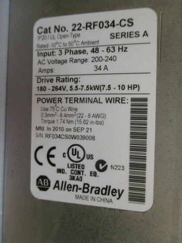 Allen-Bradley Line Filter Series A Cat# 22-RF034-CS0