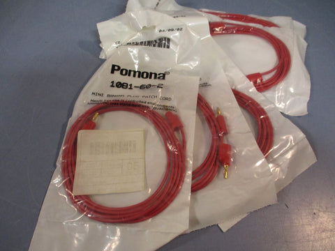 Lot of (5) Pomona Stackable Mini Banana Plug Patch Cord, Red Cable 1081-60-2