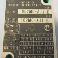 Allen Bradley 802MCAJ1 Ser D Corrosion Resistant PreWired Limit Switch