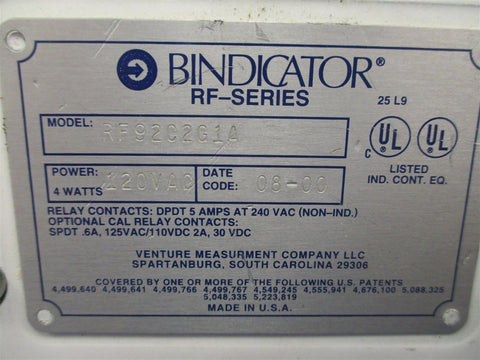 Bindicator RF92C2G1A RF Series Level Sensor