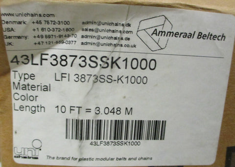 Uni Chains 43LF3873SSK1000 Table Top Conveyor Roller Chain 10' LFI 3873SSK1000
