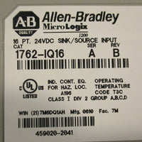 Allen Bradley MicroLogix 1762IQ16 Sink/Source Input Module 16 Point 24VDC Ser A