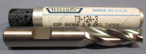 Weldon 3° Tapered End Mills T312A3 3/8" DIA 1/2" SHK 11/4" LOC USA