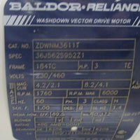Baldor Washdown Motor 3 HP Vector Drive ZDWNM3611T, 1760 RPM, 3 Phase New