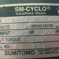 Sumitomo SMCyclo CNHJ4105DAY121 Gear Reducer 1750 HP 1.21:1 2170 InLb