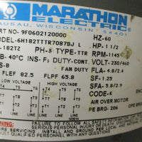 Marathon 9F0602120000 3PH Motor 6H182TTTR7087BJ 1145RPM 1.5HP 7/8" Shaft Dia