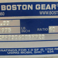 Boston Gear BKHF73060B5HP23 Gear Reducer 60:1 Ratio 1.33 HP 17/16" Bore