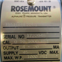 Rosemount 1151GP8E22B1 Alphaline Pressure Transmitter 45VDC, 1000PSI, 3/4" Bore