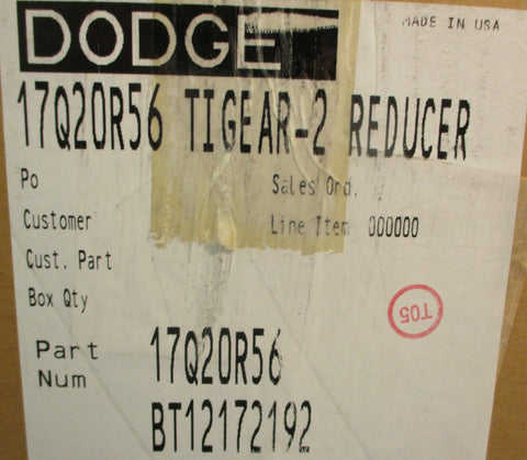 Dodge Tigear-2 17Q20R56 Gear Reducer 20:1 Ratio 1.03 Input HP 7/8" Shaft Dia