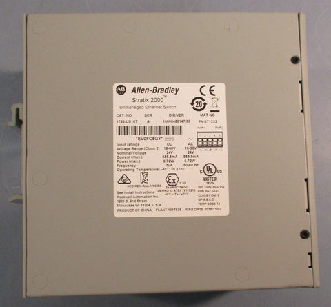 Allen Bradley 1783US16T Unmanaged Ethernet Switch Stratix 2000 Ser A 5060Hz