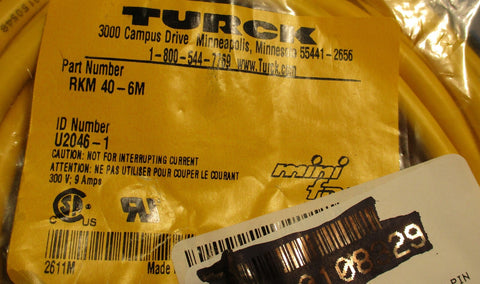 Turck RKM40-6M Single Ended Cordset 4 pin Manifast Straight 6m Long