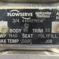 Flowserve Worcester Controls 3/4 4466PMSW R2 Ball Valve 3/4" 12GPM