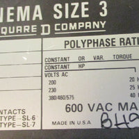Square D 8810 SEO 12 Form S Series A NEMA Size 3 Motor Starter 120V Coil