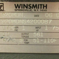 Winsmith 920MDN Speed Gear Reducer 10:1 Ratio 1" Shaft Dia 920MDNS42000B7 Keyed