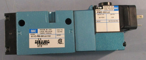 Mac 811CPM591JJ152 Pneumatic Solenoid Valve 150PSI 24VDC 61/4" Length