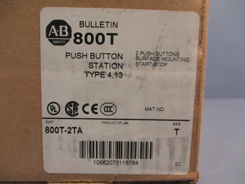 ALLEN BRADLEY 800T-2TA 2 PUSHBUTTON ENCLOSUE SURFACE MOUNTING START-STOP SER T
