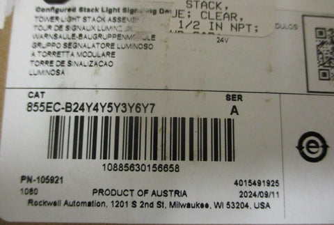 Allen Bradley 855ECB24Y4Y5Y3Y6Y7 Ser A Tower Light Stack Assembly 24V