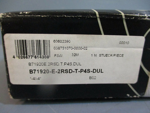 FAG B71920E2RSDTP4SDUL Single Row Angular Contact Spindle Bearing NEW