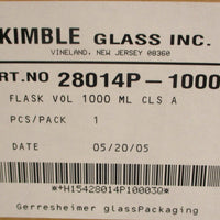 Kimble Kimax 28014P1000 Volumetric Flask 1000 mL Polyethylene Stopper Class A