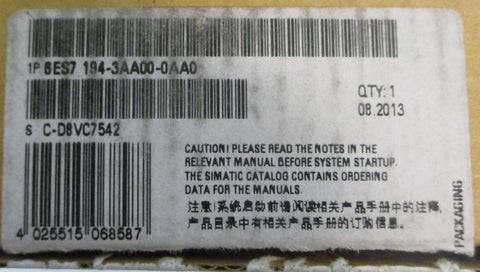 Siemens Simatic ET200 6ES7 1943AA000AA0 Teminal Block 6ES7 S7 Module Only