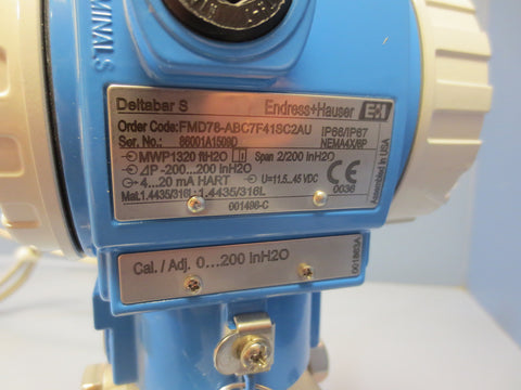Endress + Hauser Transmitter Order FMD78ABC7F41SC2AU MWP 1320 ft H2O