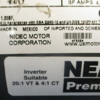 Nidec BMU1P2DFCR Brake Motor 3PH 1HP 5/8" Shaft Dia Shur Stop 105632106007 Brake