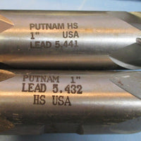 Lot of 5 Putnam 1" HS Double End Mills 4 Flute 1 Lead 5.432 & 4 Lead 5.441