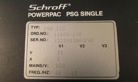 Schroff PSG 115 Powerpac PSG Single Power Supply 15V 3A 220V Mains 4862 HZ