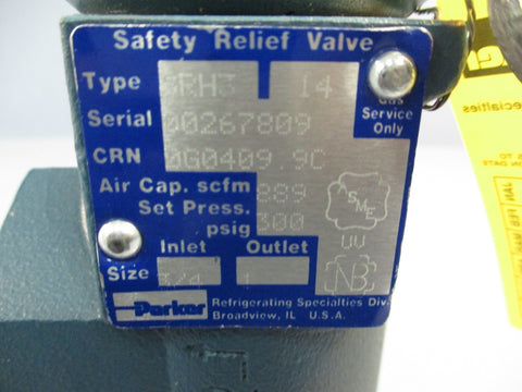 Parker SRH3 14 Safety Relief Valve 300PSIG 3/4" Inlet 1" Outlet 00267809