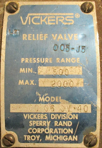 Vickers Relief Valve F3-CG-06 CV-40 Pressure Range Min 500 Max 2000