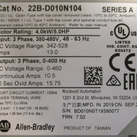 Allen Bradley 22BD010N104 Ser A Powerflex 40 AC Drive 3 Phase 4.0kW 380480V
