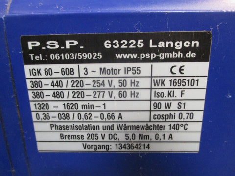 P.S.P IGK 8060B 3Motor Gear Motor IP55 50/60Hz WK1695101 VE31GR5