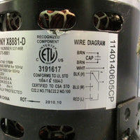 TACONY X8881-D Type YY375-8881 1/2 HP 920 RPM 120V 1 Phase Motor, 50/60Hz