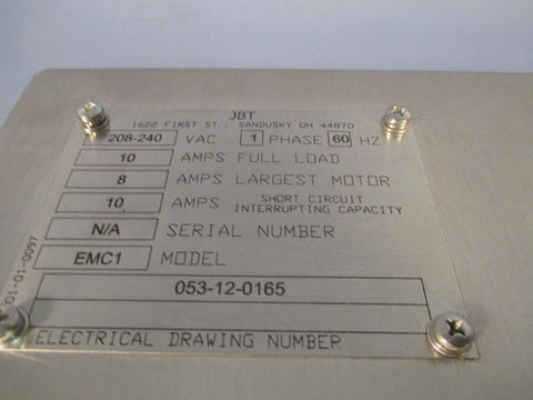 JBT Vibratory Box, Control, Assembly, Emc1 208240VAC 1 Phase, 60 Hz 053120165