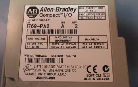 Allen Bradley 1769-PA2 Compact I/O Power Supply Series A Rev. 2 Used