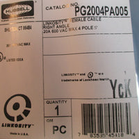 Hubbell PG2004PA005 Linkosity Female Cable Right Angle 20A 600VAC 4 Pole 5' NIB