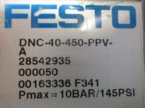 Festo DNC-40-450-PPV-A Pneumatic Cylinder 450mm Stroke 40mm Bore 145PSI Max