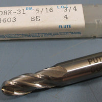 Putnam Ball End Mill Cutter, 5/16" DIA, 3/4" LOC, 3/8"SHK, Cobalt, 4FL, USA