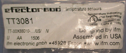 Ifm Efector 600 TT3081 Temperature Sensor IP68 / IP69K TT300KBBD10 15" L