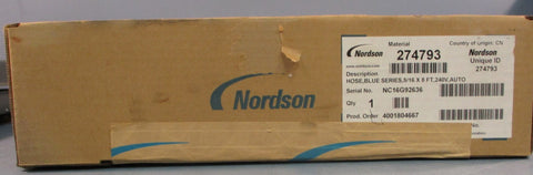 Nordson 274793 Blue Series Hot Melt Glue Hose 5/16" Dia x 8' L 240V Factory Seal