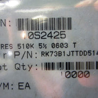 KOA Speer RK73H1JTTDD514J Thick Film Resistor, 0603, 510K ohms, 1/10W, 8056 pcs