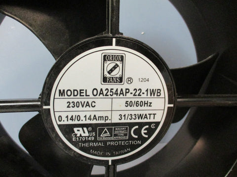 Orion Fans 0A254AP221WB Cooling Fan 230VAC, 50/60Hz, 0.14/0.14Amp 31/33Watt