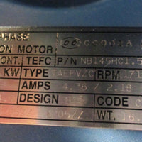 Textron NB145HC1.5BS Motor 1.5 HP, 1715 RPM, 230/460 Volt and 145TC Frame