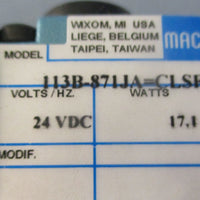 Mac Valves 113B-871JA=CLSF Solenoid Valve 24 Volts DC 17.1 Watts