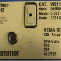 Cutler Hammer W211K4CN Reversing Contactor C.001 3PH W201K4CN