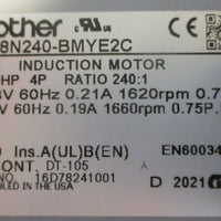 Brother GL18N240-BMYE2C Gearmotor 240:1 Ratio 1/20 HP 3/4" Shaft Dia