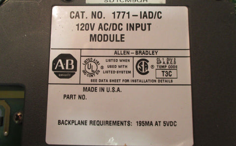 Allen Bradley 1771-IAD/C 120V AC/DC Input Module 195MA at 5VDC Used